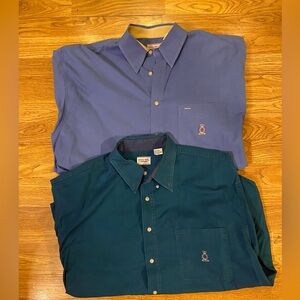 2 Vintage 90's And Y2K Bugle Boy Short Sleeve Casual Button Down Shirts Bundle.